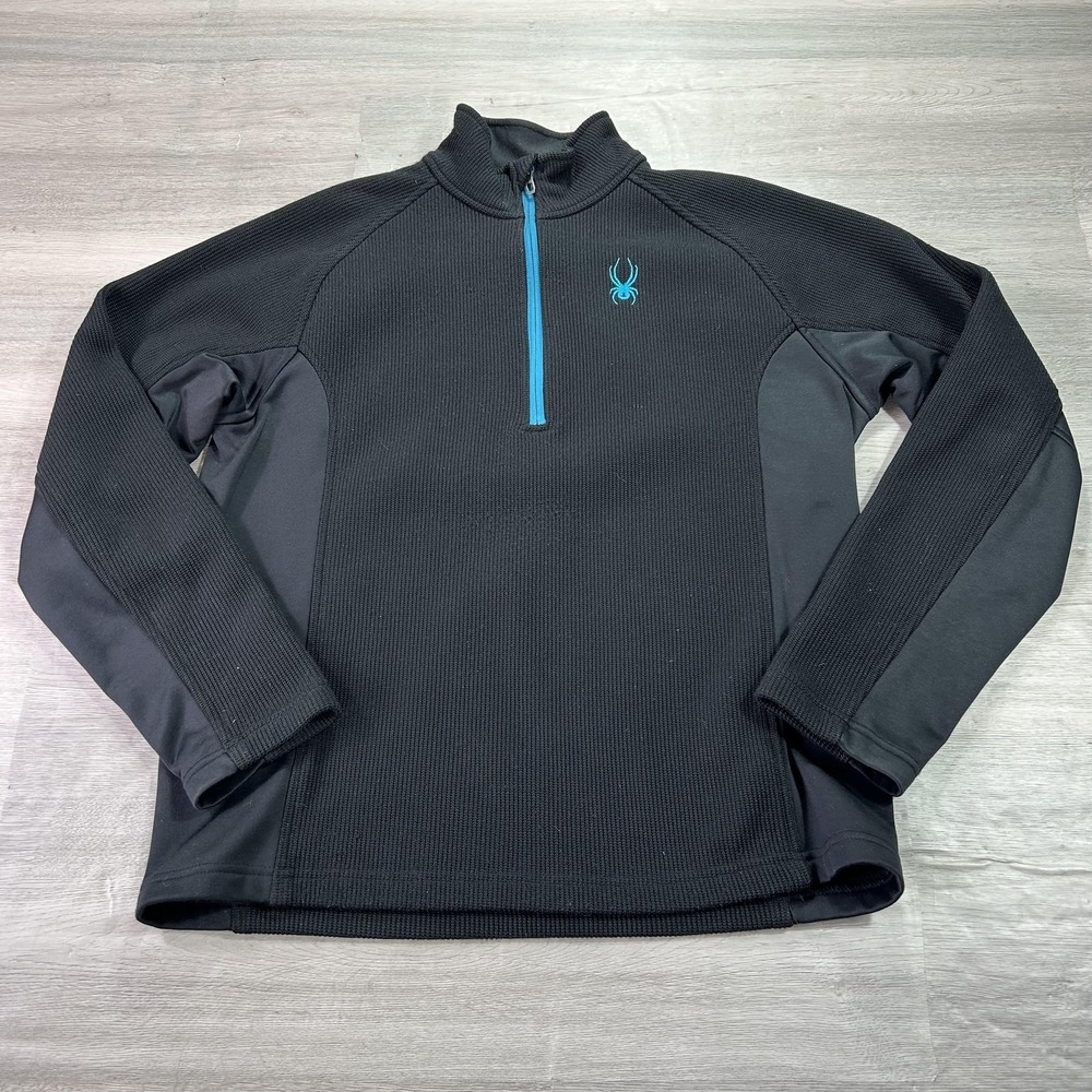 Spyder Active Sports Pullover Mens Medium Black 1/4 Zip Waffle Ski Stretch‎ Top